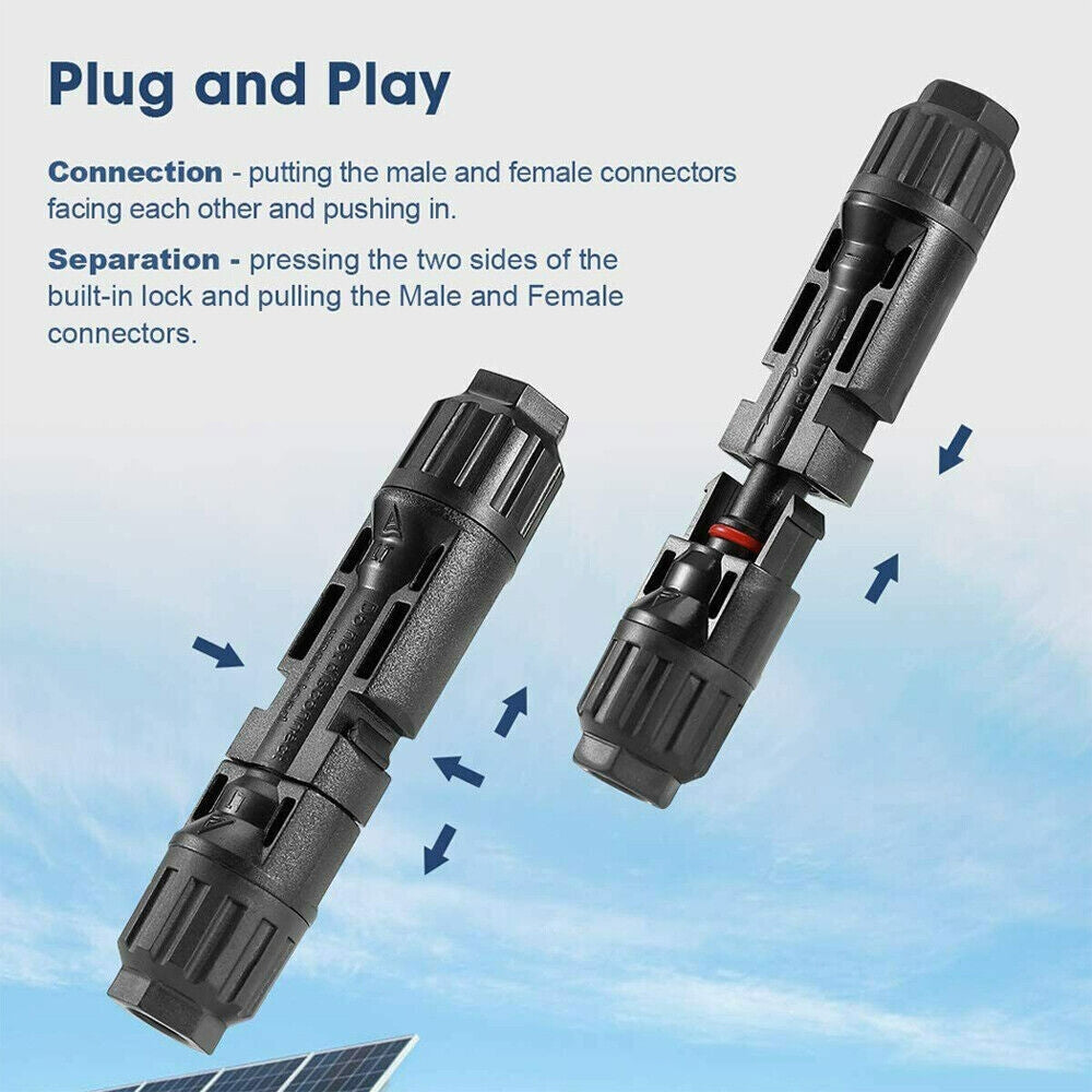 10 Pairs Solar Panel Connectors 30A Line Plug Socket Male & Female IP67 PV Cable - 0