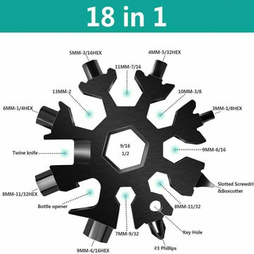 18 in 1 Multi-tool Snowflake Bottle Opener Stainless Keychain Wrench Screwdriver Black - 0