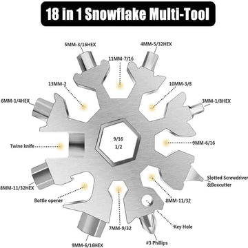 18 in 1 Multi-tool Snowflake Bottle Opener Stainless Keychain Wrench Screwdriver Silver - 0