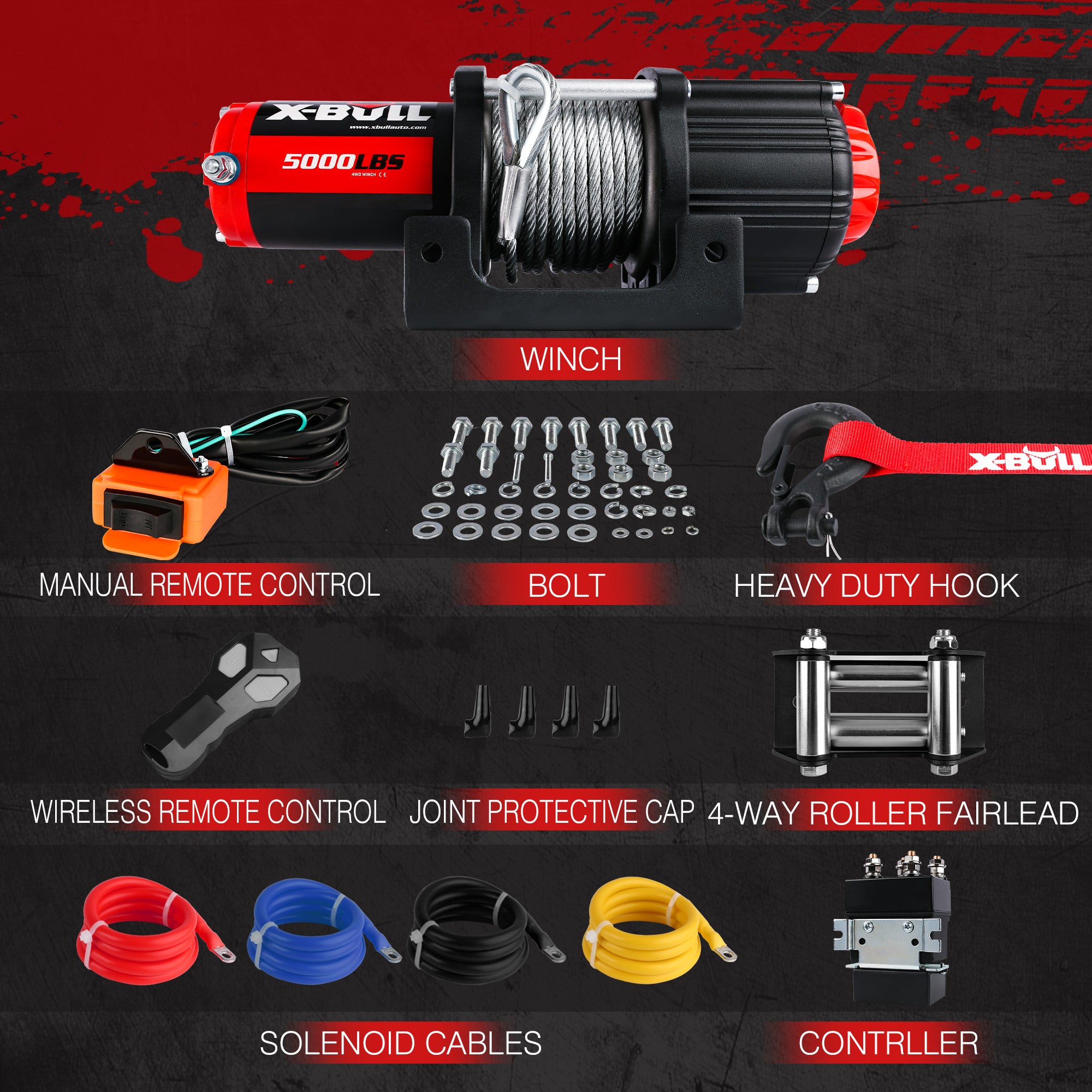 X-BULL Electric Winch 12V 5000LBS Wireless 15.2M Steel Cable ATV UTV 4WD Boat - 0