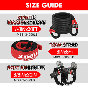 X-BULL 4WD Recovery Kit Kinetic Recovery Rope With 12000LBS Electric Winch 12V Winch 4WD 4X4 Offroad - 0