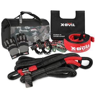 X-BULL Recovery Rope kit Snatch Strap Soft Shackles Hitch receiver Kinetic Tire Deflator - 0