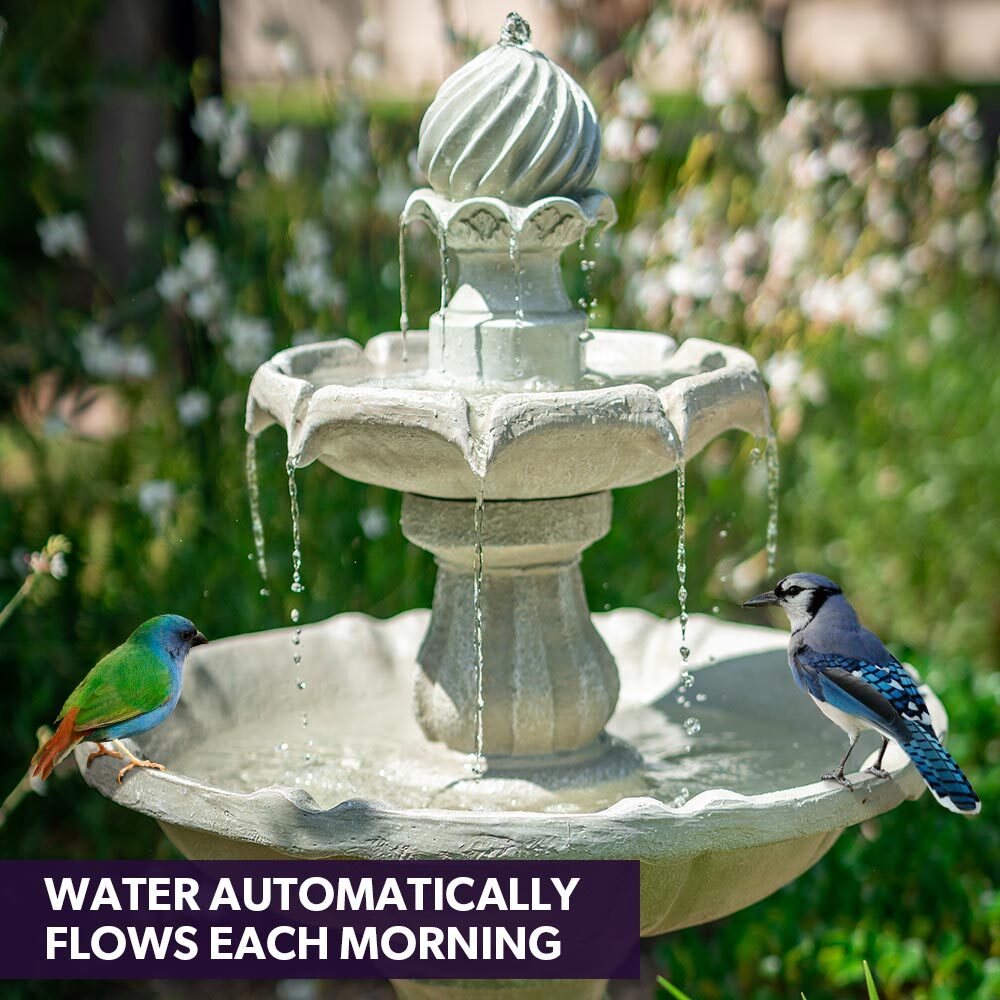 PROTEGE 3 Tier Solar Powered Water Feature Fountain Bird Bath - Light Grey - 0
