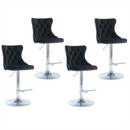 4x Height Adjustable Swivel Bar Stool Velvet Studs Barstool with Footrest and Chromed Base- Black-1