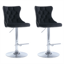 4x Height Adjustable Swivel Bar Stool Velvet Studs Barstool with Footrest and Chromed Base- Black-2