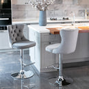 4x Height Adjustable Swivel Bar Stool Velvet Stud Barstool with Footrest and Chromed Base- Gray-3