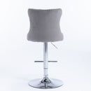 4x Height Adjustable Swivel Bar Stool Velvet Stud Barstool with Footrest and Chromed Base- Gray-7