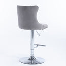 4x Height Adjustable Swivel Bar Stool Velvet Stud Barstool with Footrest and Chromed Base- Gray-8