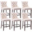 6X Velvet Bar Stools with Studs Trim Wooden Legs Tufted Dining Chairs Kitchen-1