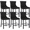 6X Velvet Bar Stools with Studs Trim Wooden Legs Tufted Dining Chairs Kitchen-1