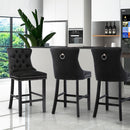 6X Velvet Bar Stools with Studs Trim Wooden Legs Tufted Dining Chairs Kitchen-12