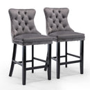 4X Velvet Bar Stools with Studs Trim Wooden Legs Tufted Dining Chairs Kitchen-11