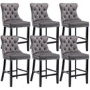 6X Velvet Bar Stools with Studs Trim Wooden Legs Tufted Dining Chairs Kitchen-1
