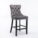 6X Velvet Bar Stools with Studs Trim Wooden Legs Tufted Dining Chairs Kitchen-3