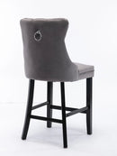 6X Velvet Bar Stools with Studs Trim Wooden Legs Tufted Dining Chairs Kitchen-6