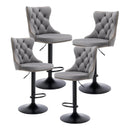 4x Height Adjustable Swivel Bar Stool Velvet Nailhead Barstool with Footrest-1