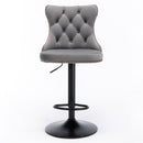 4x Height Adjustable Swivel Bar Stool Velvet Nailhead Barstool with Footrest-3