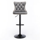 4x Height Adjustable Swivel Bar Stool Velvet Nailhead Barstool with Footrest-7