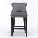 4x Velvet Upholstered Button Tufted Bar Stools with Wood Legs and Studs-Grey-4