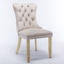 4x Velvet Dining Chairs Upholstered Tufted Kithcen Chair with Solid Wood Legs Stud Trim and Ring-Beige-3