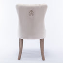 4x Velvet Dining Chairs Upholstered Tufted Kithcen Chair with Solid Wood Legs Stud Trim and Ring-Beige-5