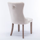 4x Velvet Dining Chairs Upholstered Tufted Kithcen Chair with Solid Wood Legs Stud Trim and Ring-Beige-6