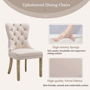 4x Velvet Dining Chairs Upholstered Tufted Kithcen Chair with Solid Wood Legs Stud Trim and Ring-Beige-8