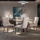 4x Velvet Dining Chairs Upholstered Tufted Kithcen Chair with Solid Wood Legs Stud Trim and Ring-Beige-9
