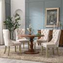 4x Velvet Dining Chairs Upholstered Tufted Kithcen Chair with Solid Wood Legs Stud Trim and Ring-Beige-10