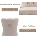 4x Velvet Dining Chairs Upholstered Tufted Kithcen Chair with Solid Wood Legs Stud Trim and Ring-Beige-14
