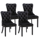 4x Velvet Dining Chairs Upholstered Tufted Kithcen Chair with Solid Wood Legs Stud Trim and Ring-Black-1