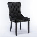 4x Velvet Dining Chairs Upholstered Tufted Kithcen Chair with Solid Wood Legs Stud Trim and Ring-Black-3