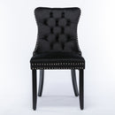 4x Velvet Dining Chairs Upholstered Tufted Kithcen Chair with Solid Wood Legs Stud Trim and Ring-Black-4
