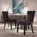 4x Velvet Dining Chairs Upholstered Tufted Kithcen Chair with Solid Wood Legs Stud Trim and Ring-Black-13