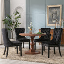 4x Velvet Dining Chairs Upholstered Tufted Kithcen Chair with Solid Wood Legs Stud Trim and Ring-Black-14