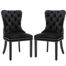 6x Velvet Dining Chairs Upholstered Tufted Kithcen Chair with Solid Wood Legs Stud Trim and Ring-Black-2