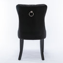 6x Velvet Dining Chairs Upholstered Tufted Kithcen Chair with Solid Wood Legs Stud Trim and Ring-Black-6