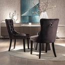 6x Velvet Dining Chairs Upholstered Tufted Kithcen Chair with Solid Wood Legs Stud Trim and Ring-Black-12