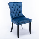 4x Velvet Dining Chairs Upholstered Tufted Kithcen Chair with Solid Wood Legs Stud Trim and Ring-Blue-3
