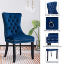 4x Velvet Dining Chairs Upholstered Tufted Kithcen Chair with Solid Wood Legs Stud Trim and Ring-Blue-7