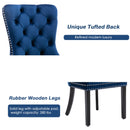 4x Velvet Dining Chairs Upholstered Tufted Kithcen Chair with Solid Wood Legs Stud Trim and Ring-Blue-11