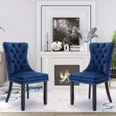 4x Velvet Dining Chairs Upholstered Tufted Kithcen Chair with Solid Wood Legs Stud Trim and Ring-Blue-14