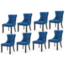 8x Velvet Dining Chairs Upholstered Tufted Kithcen Chair with Solid Wood Legs Stud Trim and Ring-Blue-1
