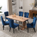 8x Velvet Dining Chairs Upholstered Tufted Kithcen Chair with Solid Wood Legs Stud Trim and Ring-Blue-9
