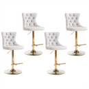 4x Height Adjustable Swivel Bar Stool Velvet Studs Barstool with Footrest and Golden Base- Beige-1