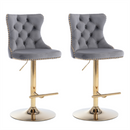 4x Height Adjustable Swivel Bar Stool Velvet Studs Barstool with Footrest and Golden Base- Grey-2