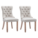 4x AADEN Modern Elegant Button-Tufted Upholstered Fabric with Studs Trim and Wooden legs Dining Side Chair-Beige-2