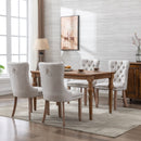 6x AADEN Modern Elegant Button-Tufted Upholstered Fabric with Studs Trim and Wooden legs Dining Side Chair-Beige-9