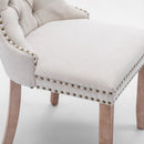 6x AADEN Modern Elegant Button-Tufted Upholstered Fabric with Studs Trim and Wooden legs Dining Side Chair-Beige-14