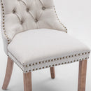 8x AADEN Modern Elegant Button-Tufted Upholstered Fabric with Studs Trim and Wooden legs Dining Side Chair-Beige-12